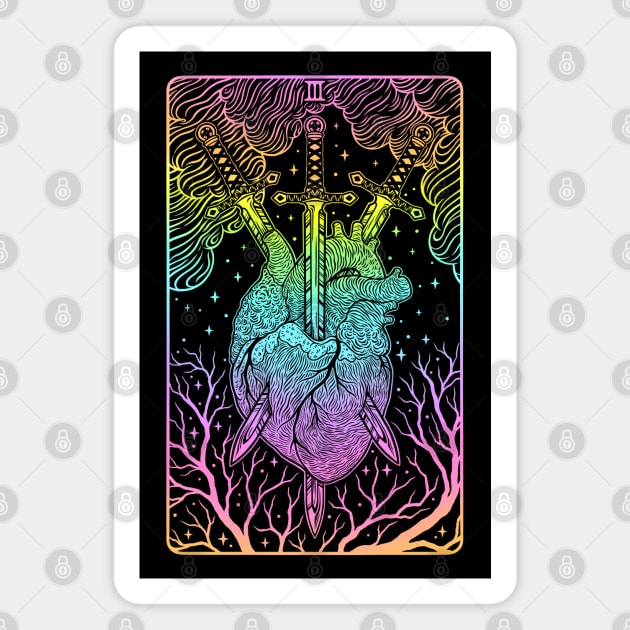 Tarot card - Three Of Swords Magnet by OccultOmaStore